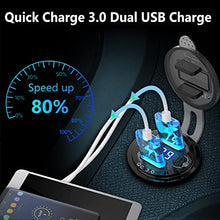 Load image into Gallery viewer, 12V USB Outlet Quick Charge 3.0, Qidoe Aluminum Metal 12V Socket 36W Dual USB Charger with LED Voltmeter Power Switch Waterproof Fast Car Charger Adapter for Car Motorcycle RV Marine Golf Cart Truck
