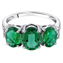 Load image into Gallery viewer, 14K White Gold Created Emerald and Diamond Three Stone Triune Ring 2 Carats Size 6
