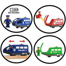 Load image into Gallery viewer, On Track USA Wooden Train Set Battery Operated Action Rescue Trains Includes 3 Magnetic Motorized Engines and 6 Cars, Compatible with Wooden Train Tracks From All Major Brands (Batteries Not Included)