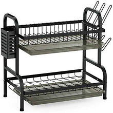 Load image into Gallery viewer, Dish Drying Rack, Swedecor 2 Tier Rust-Resistant Dish Rack Small Dishes Drainer with Drain Board Tray, Glass Holder and Utensil Holder for Kitchen Counter, Black