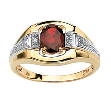 Load image into Gallery viewer, Men's 18K Yellow Gold over Sterling Silver Oval Cut Genuine Red Garnet and Diamond Accent Ring Size 11