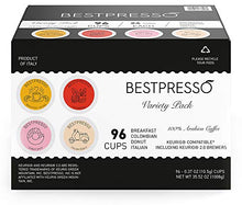 Load image into Gallery viewer, Bestpresso Coffee, Variety Pack Single Serve K-Cup Pods, 96 Count. Includes Breakfast, Colombain, Donut and Italian (Compatible With 2.0 Keurig Brewers) 8 Packs Of 12 Cups
