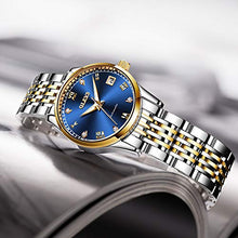 Load image into Gallery viewer, OLEVS Couple Automatic Watches for Men and Women His and Hers Watch Set Gifts Mechanical Self-Winding Tourbillon Big Face Dress Wrist Watch with Day Date Calendar Blue