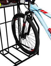 Load image into Gallery viewer, BirdRock Home 3 Bike Stand Rack with Storage – Metal Floor Bicycle Nook – Great for Parking Road, Mountain, Hybrid or Kids Bikes – Garage Organizer - Helmet - Sports Storage Station - Black