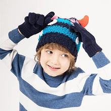 Load image into Gallery viewer, accsa Toddler Kids Boy Knit Winter Beanie Hat & Glove Set Dino Monster Crocodile (Navy, 6-9 Years)
