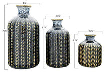 Load image into Gallery viewer, Creative Co-Op Embossed Stoneware Reactive Glaze Finish (Set of 3 Sizes) Vase Set, Blue