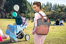 Load image into Gallery viewer, Qimiaobaby Diaper Bag Backpack, Baby Nappy Storage Travel Bag,With Bottle Bag,Stroller Belt And Diaper Changing Pad (Pink Gray)