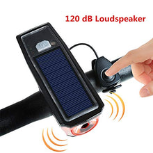 Load image into Gallery viewer, Solar USB Rechargeable Bike Front Lights Set 5 Modes 120db Bicycle Bell Horn 350 Lumens 4 Mode Waterproof Bicycle Headlight, USB Output Charge Your Mobile Phone, Road Cycling Safety Flashlight Lights