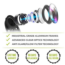 Load image into Gallery viewer, 5 in 1 Phone Camera Lens Kit - Optical Glass Attachment Set - 2X Zoom Telephoto, 198 Fisheye, 0.63X Wide Angle, 15X Macro, CPL Filter with Universal Clip Adapter for Cell Phones and Tablets (Black)