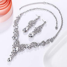 Load image into Gallery viewer, EVER FAITH Wedding Jewelry Sets for Brides Rhinestone Crystal Bridal Floral Wave Teardrop Necklace Earrings Set Clear Silver-Tone