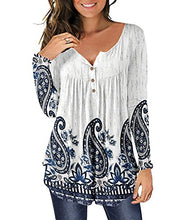 Load image into Gallery viewer, MAYAMANG Women's Floral Tunic Tops Casual Blouse V Neck Long Sleeve Buttons Up T-Shirts (Long Sleeve-W-Striped N-blue, Medium)