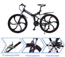 Load image into Gallery viewer, PanAme 26 Inch Folding Bike, Mountain Bike with 6 Spoke Wheels and 21 Speed Shimano Shifter, Full Suspension Anti-Slip Bicycle for Adult, Black