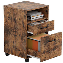 Load image into Gallery viewer, IRONCK Lateral Filing Cabinet with 2 Drawers Industrial Printer Stand on Wheels Home Office Cabinet Open Shelf Mobile Vertical File Cabinet, Vintage Brown