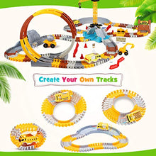 Load image into Gallery viewer, VEARMOAD Race Car Track Toy 225 Pieces, Flexible Train Track Set for 2 3 4 5 Years Old Boys Girls, Toys Playset with 2 LED Race Cars and 3 Mini Construction Vehicles, Construction Toy Gift for Kids