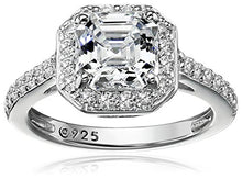 Load image into Gallery viewer, Platinum-Plated Sterling Silver Halo Ring set with Asscher Cut Swarovski Zirconia (1.5 cttw), Size 8