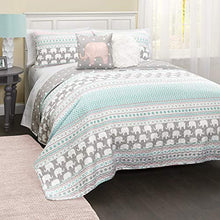 Load image into Gallery viewer, Lush Decor Elephant Striped Quilt Reversible 5 Piece Kids Bedding Set, Full/Queen, Pink & Turquoise