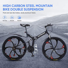 Load image into Gallery viewer, PanAme 26 Inch Folding Bike, Mountain Bike with 6 Spoke Wheels and 21 Speed Shimano Shifter, Full Suspension Anti-Slip Bicycle for Adult, Black