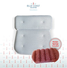 Load image into Gallery viewer, Blue Coast Collection–Bath Pillow for Tub with Konjac Sponge–Large Size for Bathtub, Hot Tub, Jacuzzi, and Home Spa–Non-slip Luxury Support for Head, Neck, Back and Shoulders, 6 Strong Suction Cups