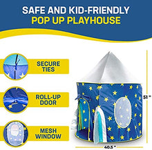 Load image into Gallery viewer, MZY Play Tent for Kids, Space Themed Pretend Play Tent - Space Play House - Spaceship Tent for Kids - Foldable Pop Up Star Play Tent Blue