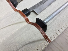 Load image into Gallery viewer, CHEF'S SATCHEL Handmade Leather Chef Knife Bag | Chef Knife Roll - 8 Pockets durable Tan Leather | Kitchen knife storage | Latest design knife bag with shoulder strap | Wholesale knife bags