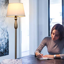 Load image into Gallery viewer, Brightech Gabriella LED Floor Lamp - Free Standing Elegant Style - Tall Pole Light for Living Room, Office Or Bedroom- Modern Upright Light with Fabric Shade - LED Bulb Included - Silver