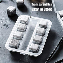 Load image into Gallery viewer, DERGUAM 8 Packs Fast-cooling 304 Stainless Steel Ice Cubes Whiskey Stones Whiskey Rocks With Nonslip Ice Tong&Wine Opener&Freezer Storage Tray Great for Whiskey,Wine,Beer,Juice or Soda