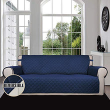 Load image into Gallery viewer, Easy-Going Sofa Slipcover Reversible Sofa Cover Water Resistant Couch Cover with Foam Sticks Elastic Straps Furniture Protector for Pets Kids Children Dog Cat(Sofa, Navy/Ivory)