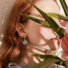 Load image into Gallery viewer, 925 Sterling Silver Family Tree of Life Created Emerald Drop & Dangle Leverback Earrings
