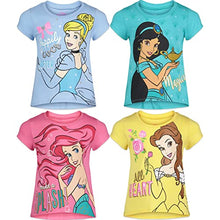 Load image into Gallery viewer, Disney Princess Belle Ariel Cinderella Jasmine Little Girls 4 Pack Graphic T-Shirts 6X