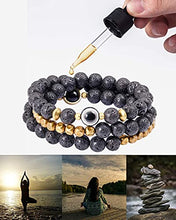 Load image into Gallery viewer, Lightock Lava Rock Evil Eye Bracelet for Women Men Necklace 8mm Beads Essential Oil Diffuser Anxiety Healing Yoga Meditation Stretch