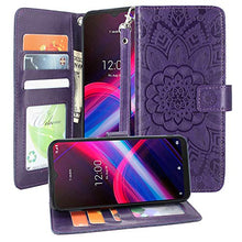 Load image into Gallery viewer, Harryshell Kickstand Flip PU Leather Wallet Case with Card Slots Wrist Strap Floral Flower Cover for T-Mobile Revvl 4 Plus Revvl 4+ (Not fit REVVL 4 / REVVL 5G)(Purple)