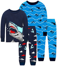 Load image into Gallery viewer, Little Boys Shark Pajamas 100% Cotton 4 Piece Toddler Boys Pajamas Children Sleepwear Size 5 Blue