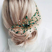 Load image into Gallery viewer, Aimimier Bridal Green Crystal Hair Comb Emerald Hair Vine Malachite Green Wedding Headpiece Prom Party Festival Hair Accessories for Women and Girls
