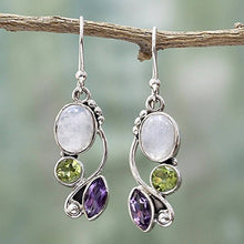 Load image into Gallery viewer, NOVICA Peridot Amethyst Rainbow Moonstone .925 Sterling Silver Dangle Earrings, Natural Glamour'