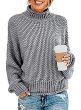 Load image into Gallery viewer, Machico Women's Turtleneck Long Batwing Sleeve Loose Oversized Chunky Knitted Pullover Sweater Jumper Tops (Gray, Small)