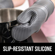 Load image into Gallery viewer, Gorilla Grip Heat Resistant Silicone Oven Mitts Set, Soft Quilted Lining, Extra Long, Waterproof Flexible Gloves for Cooking and BBQ, Kitchen Mitt Potholders, Easy Clean, Set of 2, Almond