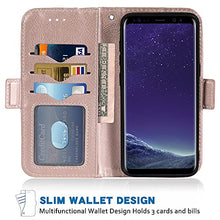 Load image into Gallery viewer, Asuwish Compatible with Samsung Galaxy J1 2016/Amp 2/Express 3/Luna Wallet Case Wrist Strap Lanyard Leather Flip Cover Card Holder Stand Cell Accessories Phone Cases for Glaxay Amp2 SM-J120A Rose gold