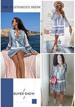 Load image into Gallery viewer, Dokotoo Women Dress Fashion Color Block Ruffle V Neck Flared Long Sleeve Mini Dress Casual Loose Babydoll Dress Pleated Short Dresses Chiffon Dress for Women Summer Autumn,US 8-10(M),Blue