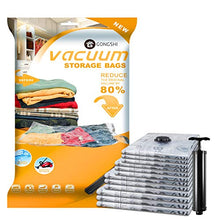Load image into Gallery viewer, GONGSHI Vacuum Storage Bags 12 Pack (3 x Jumbo, Large, Medium, Small), Space Saver for Clothes Blankets Duvets Pillows Comforters, Travel Hand Pump Include