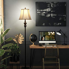 Load image into Gallery viewer, Brightech Sophia LED Floor Lamp - Free Standing Elegant Style - Tall Pole Light for Living Room, Office Or Bedroom- Rustic Upright Light with Bell Fabric Shade - LED Bulb Included - Bronze