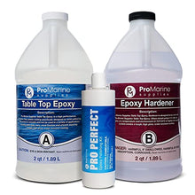 Load image into Gallery viewer, Pro Marine Supplies Clear Table Top Epoxy Resin (1 Gallon Kit) Bundle With Pro Perfect | UV Resistant and Self-leveling Resin | Resin Polishing Compound | For River Tables, Woodworking, Jewelry & More