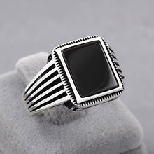 Load image into Gallery viewer, chimoda Turkish Silver Jewelry Black Onyx Stone 925 Sterling Men's Ring Striped Design (11)