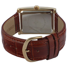 Load image into Gallery viewer, Peugeot Men's Vintage Rectangular 14K Gold Plated Wrist Watch with Matching Leather Strap Band