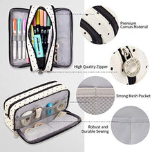 Load image into Gallery viewer, ANGOOBABY Large Pencil Case Big Capacity 3 Compartments Canvas Pencil Pouch for Teen Boys Girls School Students (Black Dot)