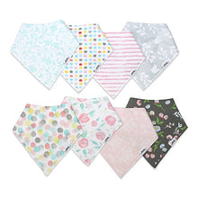 Load image into Gallery viewer, Baby Bandana Bibs | Teething Bibs For Baby Girls, Newborns, Set of 8 Floral Baby Bibs and Burp Cloths - Organic, Adjustable & Absorbent Baby Bandana Drool Bibs by Matimati Baby (Rosy Mint)