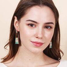 Load image into Gallery viewer, BONALUNA Bohemian Wood And Marble Effect Oblong Shaped Drop Statement Earrings