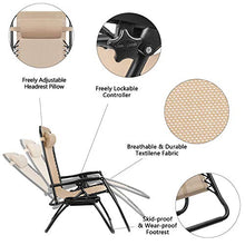 Load image into Gallery viewer, Devoko Patio Zero Gravity Chair Outdoor Folding Adjustable Reclining Chairs Pool Side Using Lawn Lounge Chair with Pillow Set of 2 (Beige)