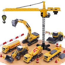 Load image into Gallery viewer, iPlay, iLearn Construction Site Vehicles Toy Set, Kids Engineering Playset, Tractor, Digger, Crane, Dump Trucks, Excavator, Cement, Steamroller, Birthday Gift for 3 4 5 Year Old Toddlers Boys Children