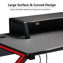 Load image into Gallery viewer, GTRACING Gaming Desk Computer Table Office PC Workstation with Shelf, Cup Holder, Headphone Holder, Built-in Power Strip 3 Outlets & 2 USB Ports K-Shaped 45'' E-Sports Gamer Desk,Red