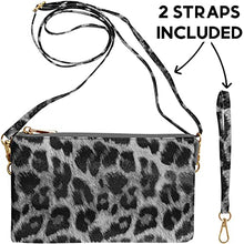 Load image into Gallery viewer, Humble Chic Vegan Leather Wristlet Wallets for Women, Phone Clutch or Small Purse Crossbody Bag, Black & White Leopard Print, Dark Grey, Light Gray, Monochrome, Neutral, Animal Printed, Cheetah